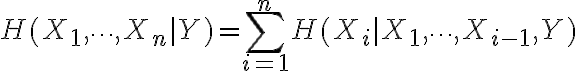 $H(X_1,\cdots,X_n|Y)=\sum_{i=1}^{n}H(X_i|X_1,\cdots,X_{i-1},Y)$